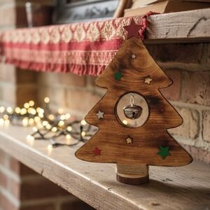Artisan Wooden Holiday Tree with Bell and Star Accents